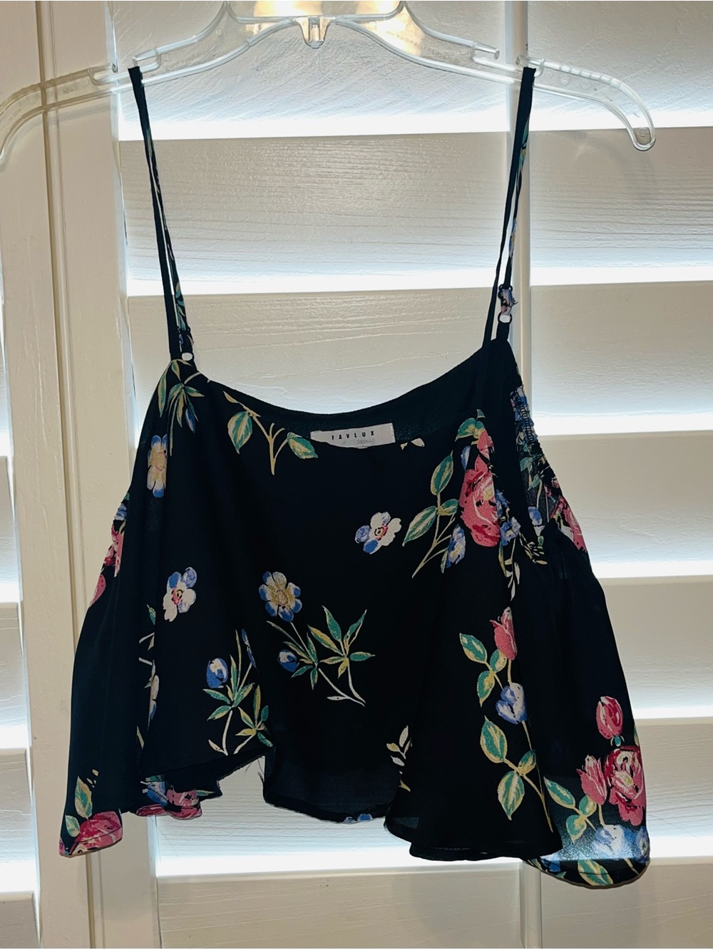 FAVLUX Black Floral Spaghetti-Strap Crop Top